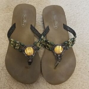 Bohemian Green and Black Sandals with Beaded Straps